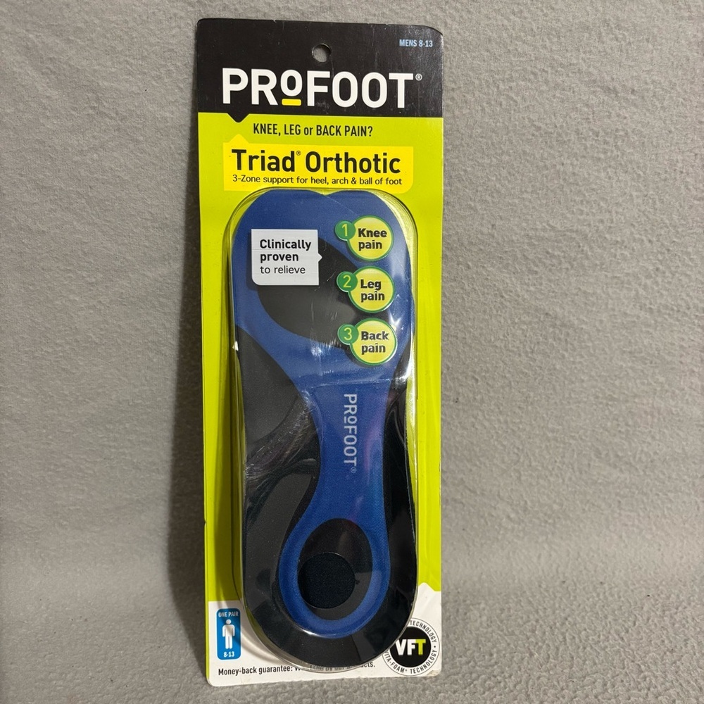 ProFoot Blue Triad Orthotic Insole Pair Mens 8-13 for Knee, Leg or Back Pain new